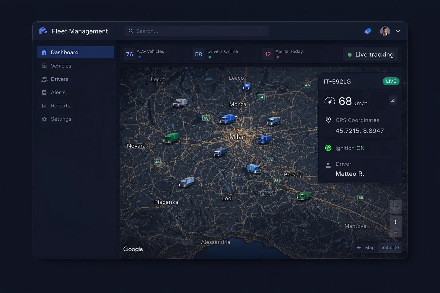 FlottaGPS fleet management dashboard